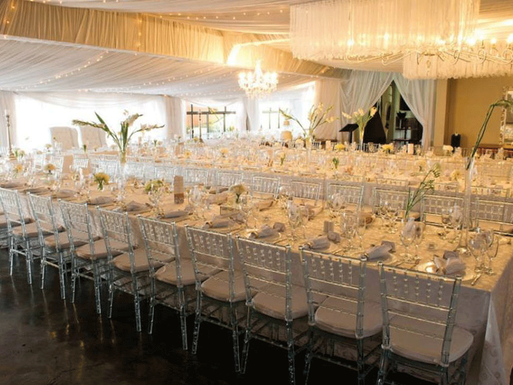 Large formal wedding or corporate dining setup